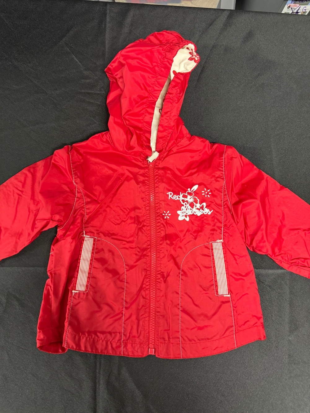 Vintage Baby Club Red Hibiscus Floral Hooded Windbreaker Jacket 12M